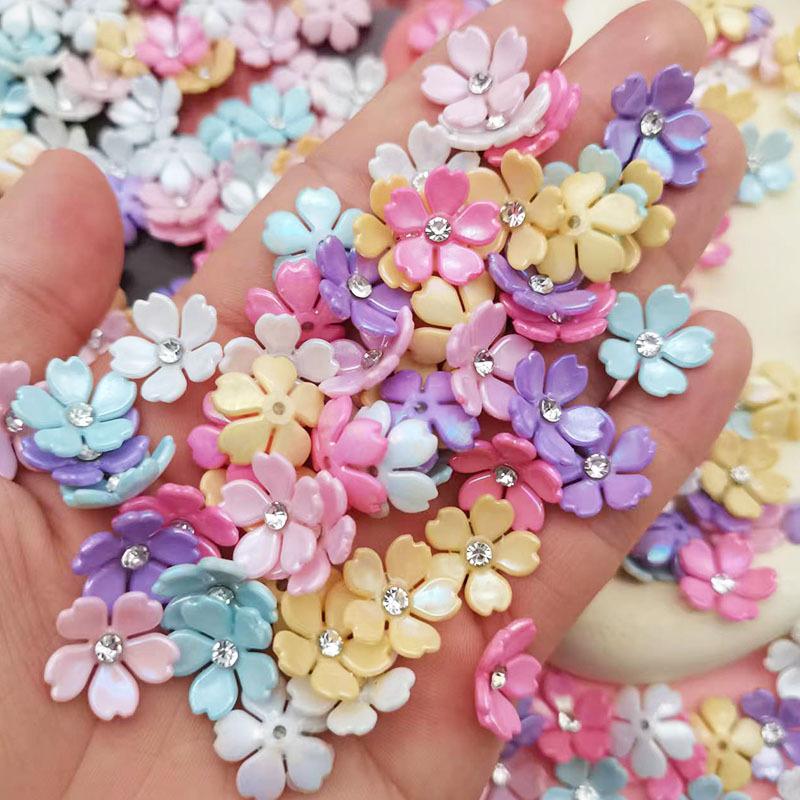 

Diamond Inlaid Five Petal Flower DIY Jewelry Accessories Phone Cases Clothes Resin Accessories 10pcs різнокольоровий