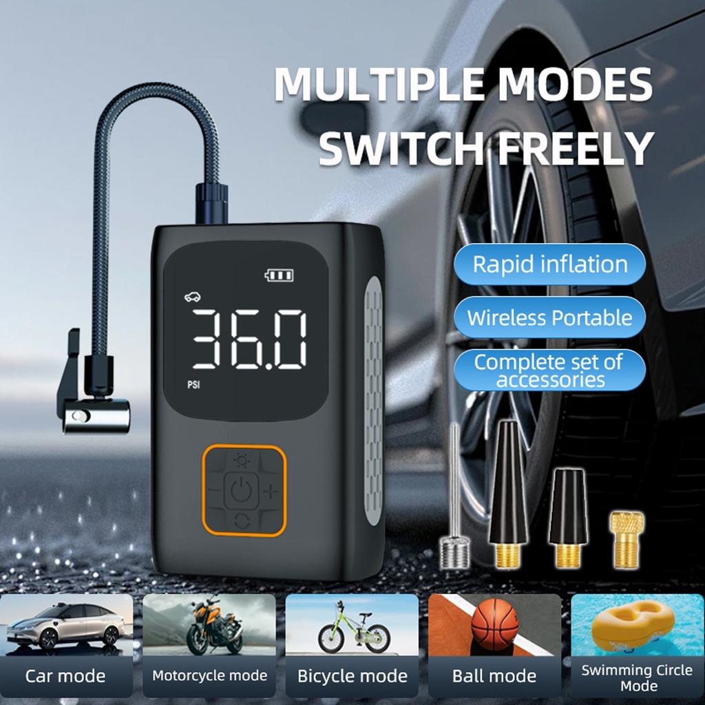 Cordless Tire Inflator And Bike Portable Compressor With Digital Display, 4 Modes Portable Rechargeable For Car Tires, Motor, Bike, Ball