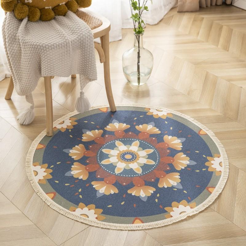 Boho Round Carpet Rugs for Living Room Ethnic Mandala Tassel Carpet Bedroom Floor Mat Cotton Linen Large Muslim Prayer Rugs
