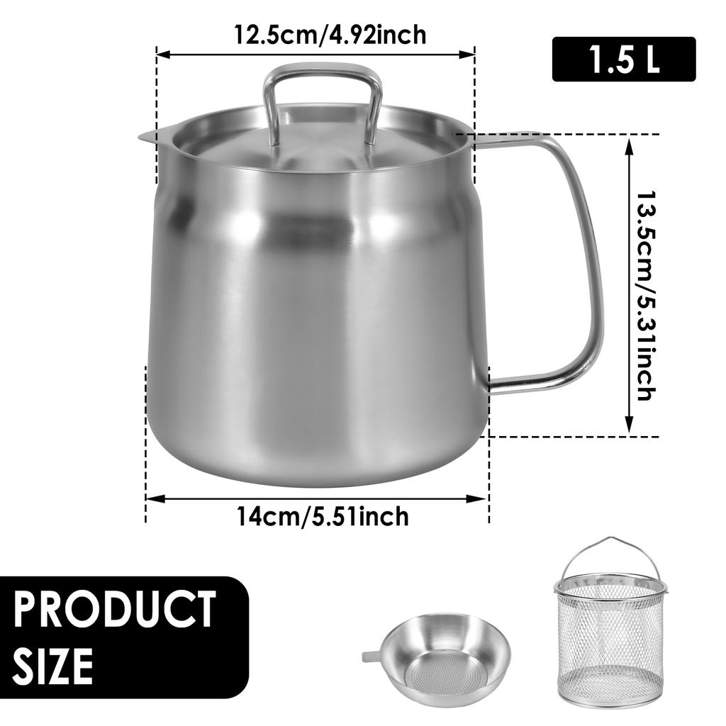 Ölfiltertopf 1,5L/2L Fritteusentopf mit Korb Edelstahl Fritteuse Nudelsiebkorb Hähnchen Frittiertes Essen Sieb