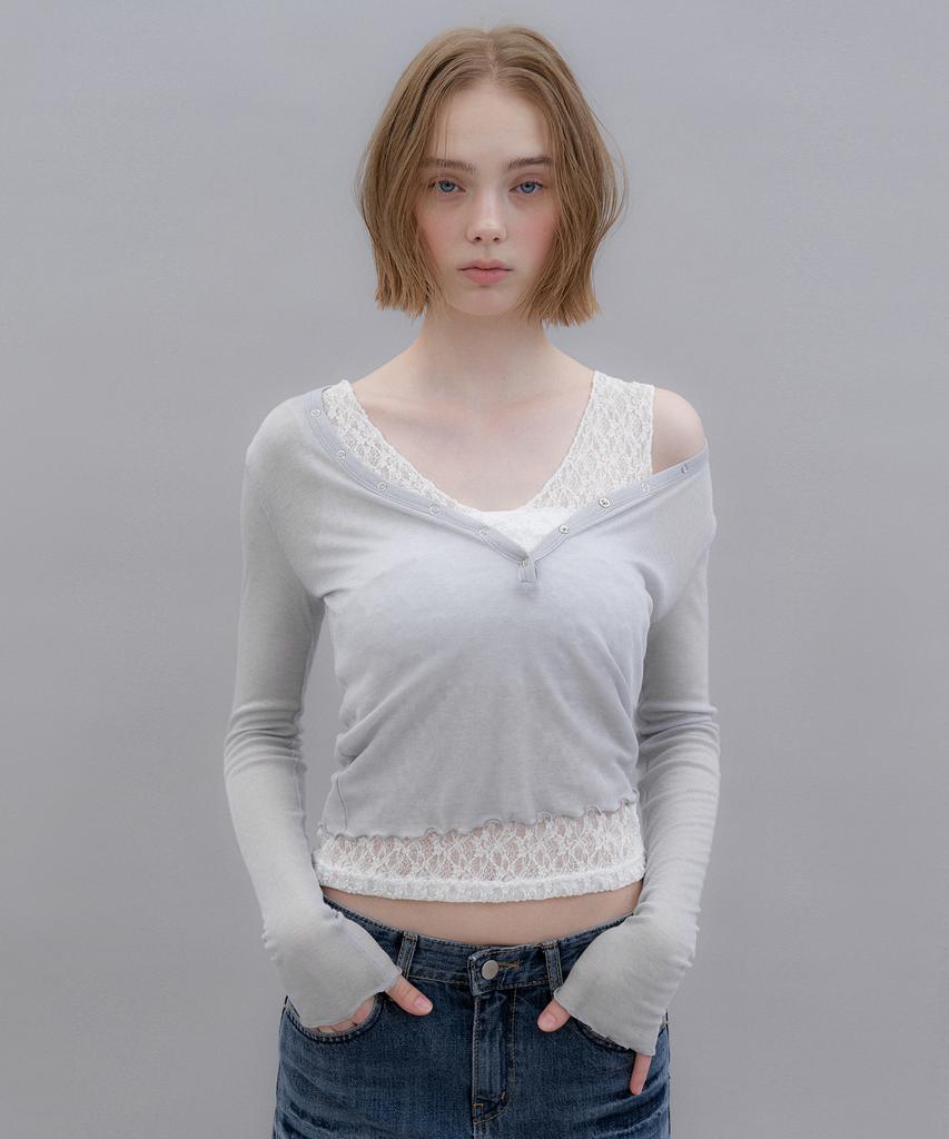 Aendeuel Deep V Long Sleeve - Grey