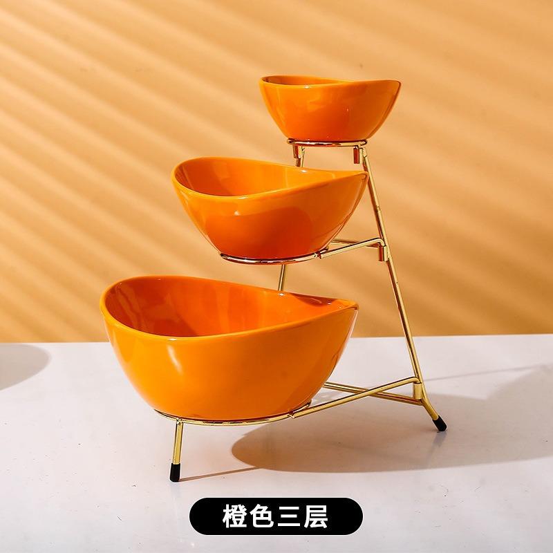 European Light Luxury Multi-Layer Fruit Plate Creative Living Room Household High-Value Ceramic Snack Candy Plate Dim Sum Dried Fruit Basket