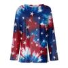 Women's Fashion Casual Slit Hem Round Neck Long Sleeve Loose Printed T-Shirt Ladies Top