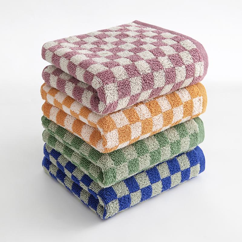Battilo Plaid Cotton Bath Towels Set Soft Absorbent Daily Cleansing Face Hand Towel Set Patterned Lightweight Towel For Bathroom
