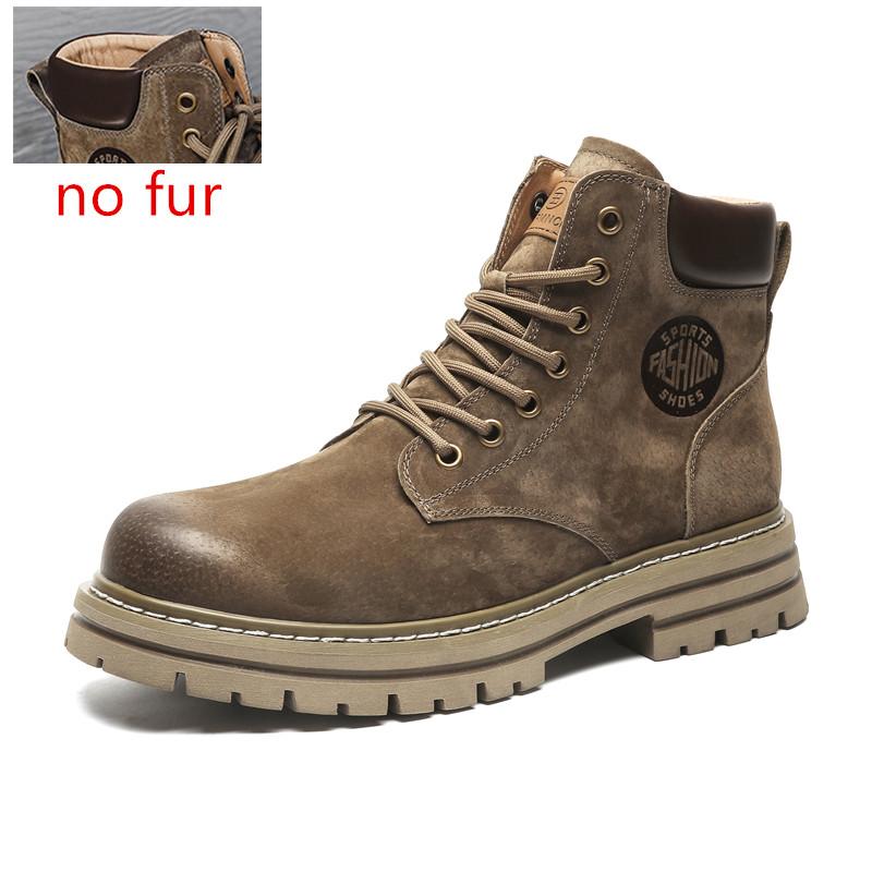 FashionMen Motorcycle Leather Boots Lace Up British Style High Top Shoes Walking Casual Platform Plush Warm Winter Boots Bota Masculina