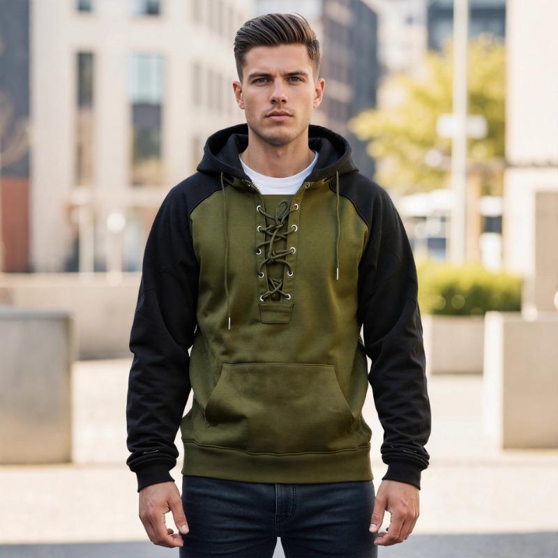 Men S Hooded Sweatshirt Pullover Winter Color Block Casual Outerwear