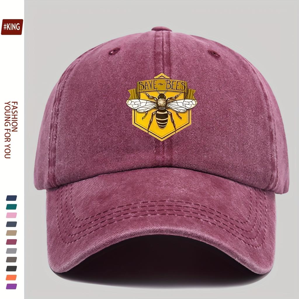 Retro bee patterned printed baseball cap with adjustable breathability and sun protection for street skateboarding couples