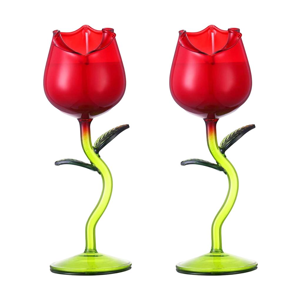 Rose Shaped Glasses,Elegant Decorative Rose Glass& Cocktails,with Rose Branch Handle,for Wedding,Anniversary