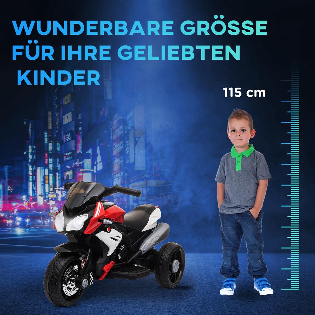 Electric Kids' Motorcycle, Lights & Sounds, 3 km/h, Rechargeable, Plastic & Metal, Black/Red