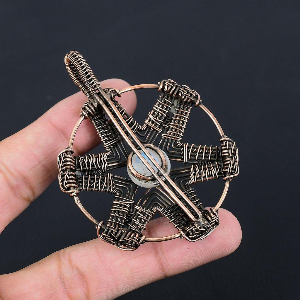 Moonstone Gemstone Pure Copper Wire Wrapped Handmade Pendant Jewelry Gift For Her