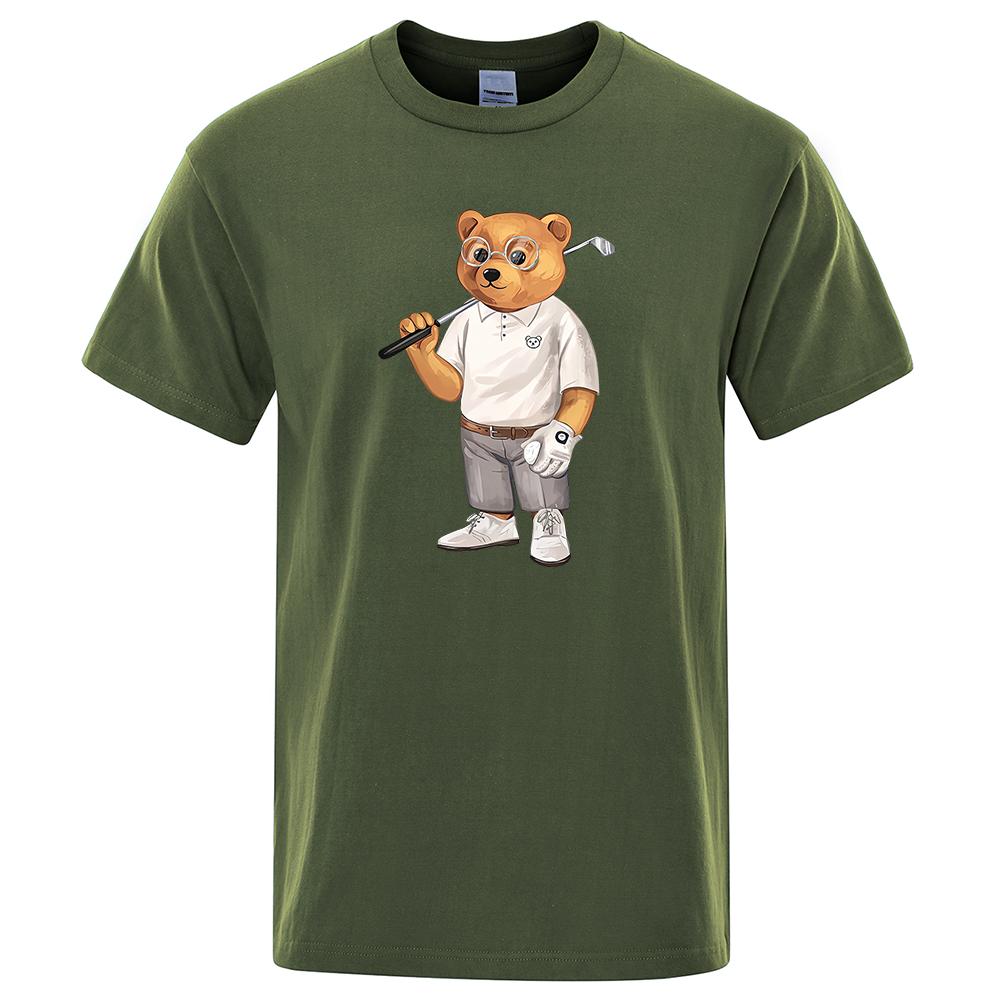 Gentleman Ted Bear Playing Golf Men T Shirts Summer Cotton Sweat T-Shirts Breathable Loose Clothes Hip Hop Street Short Sleeve