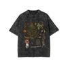 Dreamy Neon Mushroom Print T-Shirt Vintage Washed Oversized Crew Neck Short Sleeve for Men Women Daily Wear
