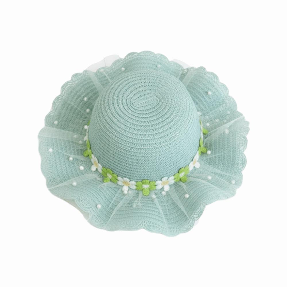 Wide Brim Children Sun Hat Pearl Decoration Breathable Material Sun Hat Straw Material Lace Trim Shoulder Bag Girls Accessories