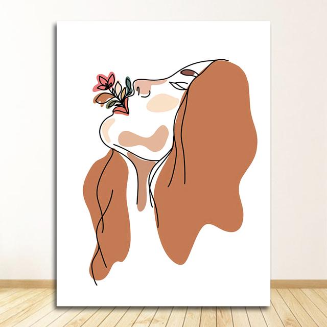 Wandbilder für Wohnzimmer, Salon, Heimdekoration, Wandkunst, Leinwand, Malerei, Blumenmädchen, abstraktes Gesicht, nordische Poster und Drucke
