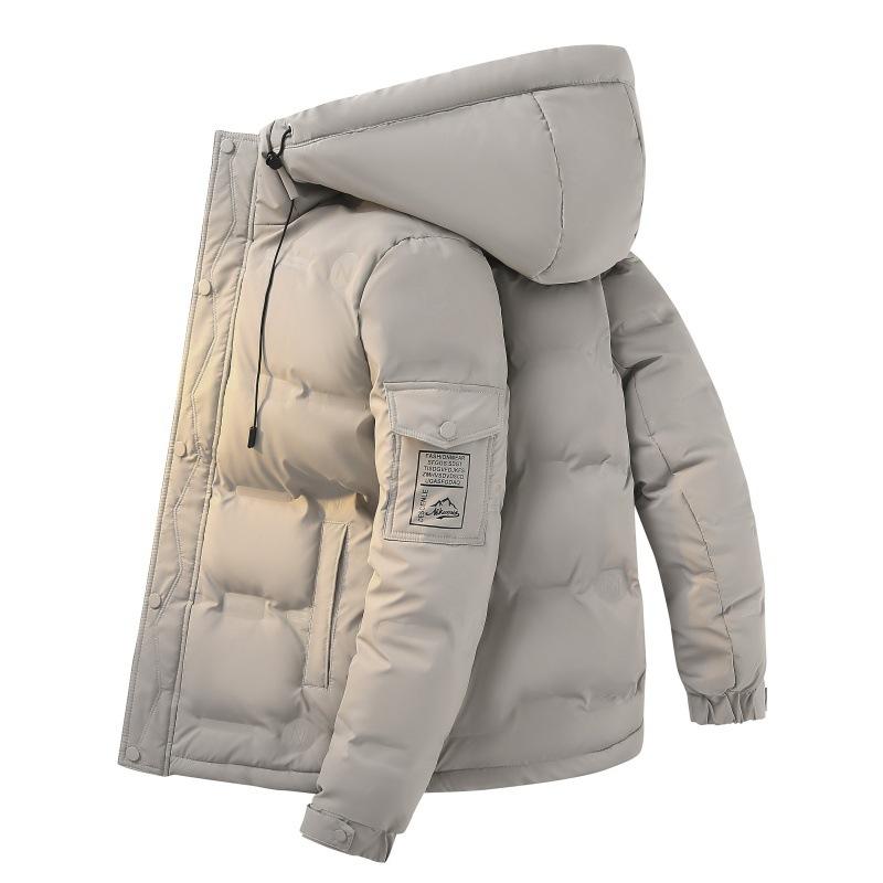 2025 Winter Fashion Casual Down Jacket PU Fabric Men's Hooded Trend Men's Loose Warm Down Jacket Cotton Jacket