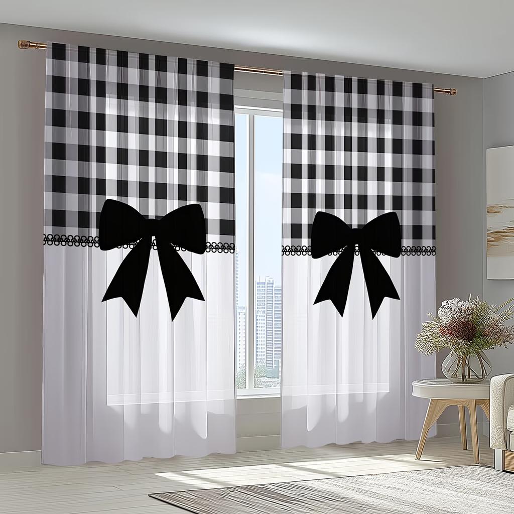 2PCS Digital Printing Sheer Curtain, Buffalo Plaid Check Rustic Pattern, Farmhouse Cabin Country Lumberjack Winter Decor
