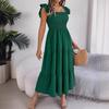 Women's Summer Square Collar Wooden Ear Edge Waist A-line Long Dress