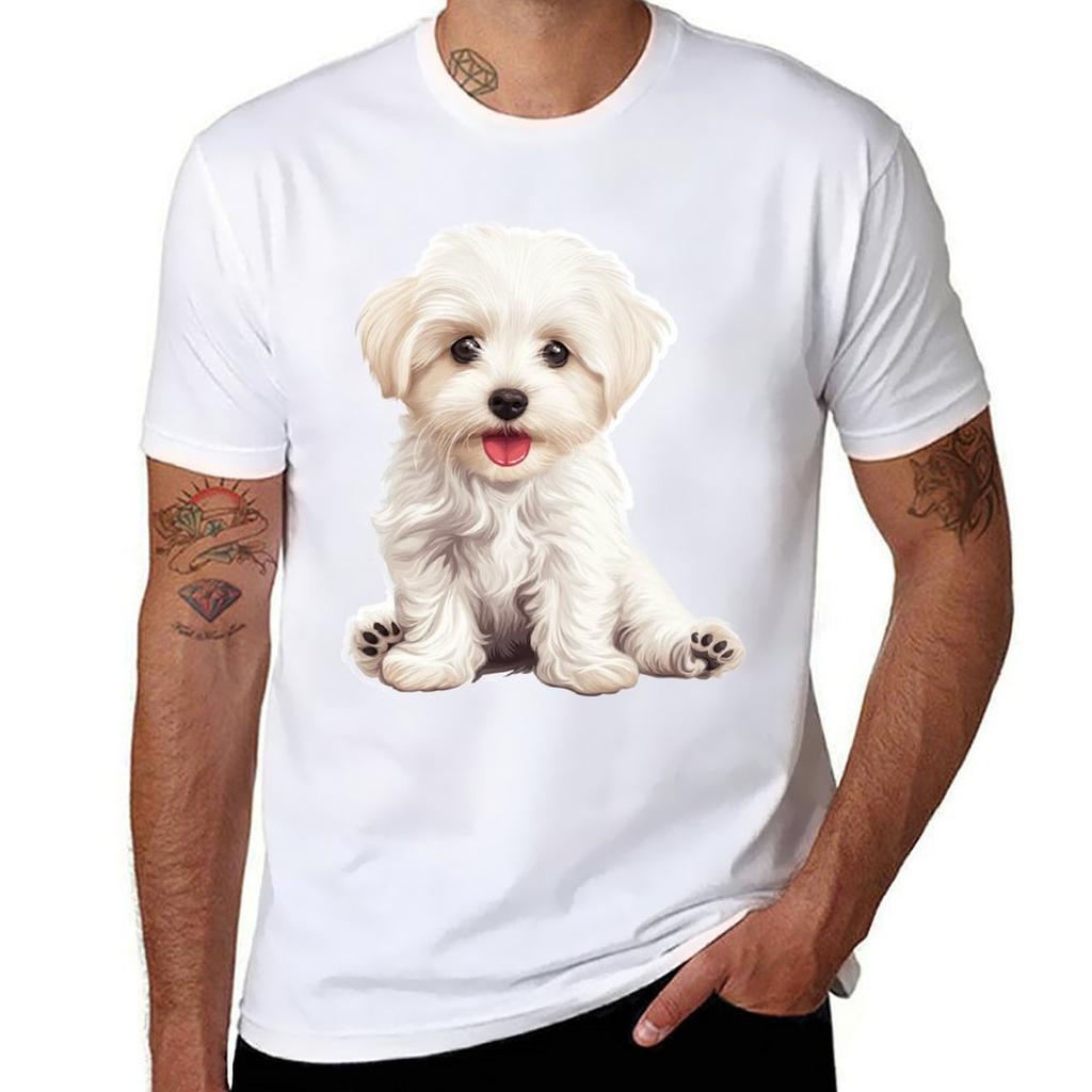 Adorable Maltese Love. T-Shirt Anime Clothes Summer Top Men's Cotton T-shirt