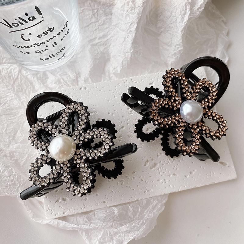 2024 Pearl Rhinestone Flower Claw Clip for Women - Medium Size Half Updo Accessory