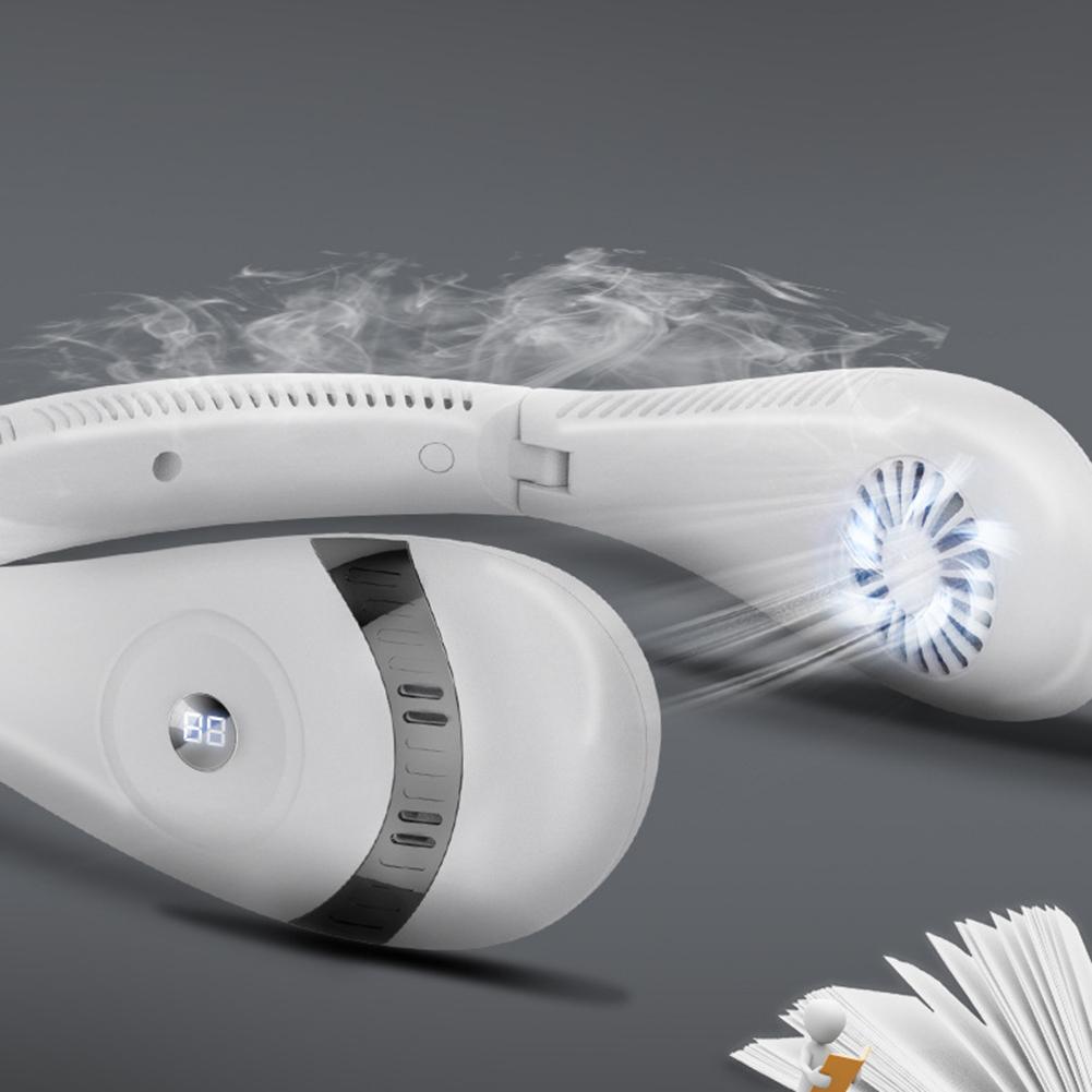 Neck Mounted Fan Portable Bladeless Neck USB Rechargeable Air Cooler  Portable Fan Digital Display Foldable Summer Cooling Fan