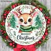Christmas Wooden Sign with Adorable Elk Pattern - Merry Christmas Round Sign for Front Door, Wall Hanging Decor - Ideal Christmas Ornament