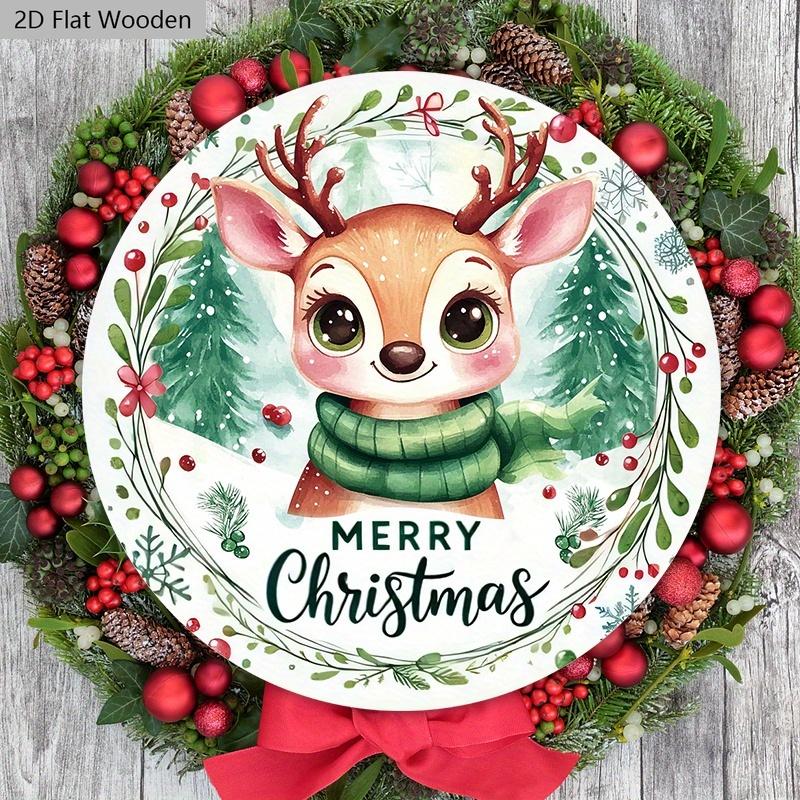 Christmas Wooden Sign with Adorable Elk Pattern - Merry Christmas Round Sign for Front Door, Wall Hanging Decor - Ideal Christmas Ornament