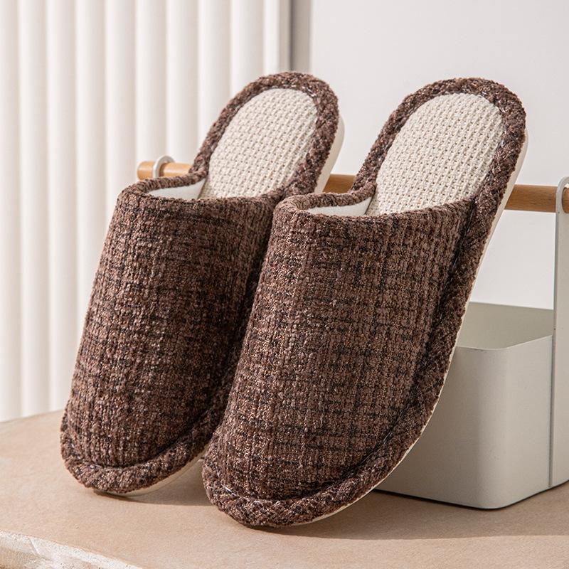 

Linen slippers women s spring and autumn silent non-slip new home cotton and linen soft bottom bag head slippers men s four seasons couple 44-45 [suitable for feet size 43-44] кавовий