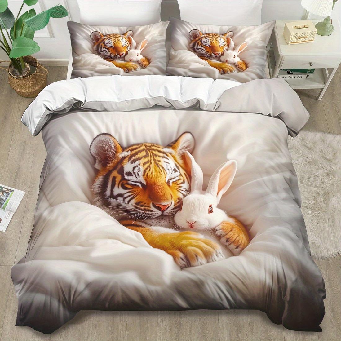 Tiger Print King Queen Size Duvet Cover Set - Machine Washable Bedding Set for Bedroom Guest Room Quilt Decoration Birthday Gift 135X200cm
