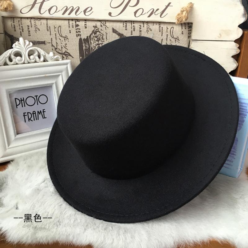 [People] British black autumn and winter woolen hat woolen big brim casual jazz versatile retro hat gentleman