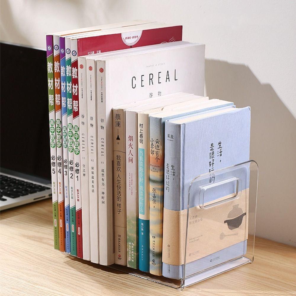 

Save Space Desk Storage Rack Durable Desktop Organizer Book Holder Handle Bookends Minimalism прозрачный