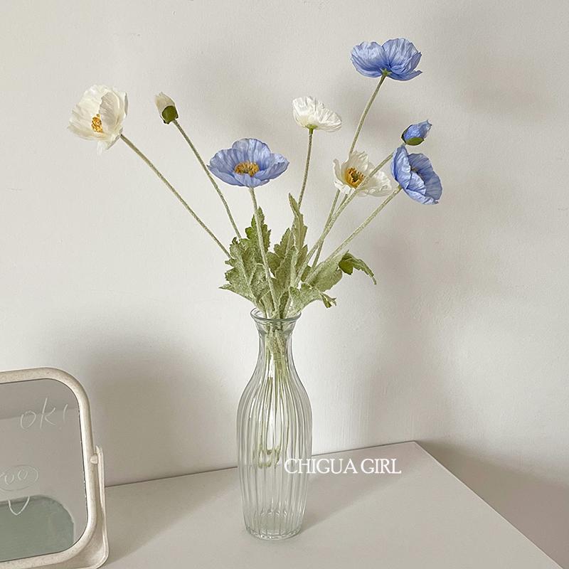 Blue Iceland Poppy Silk Flower Bouquet for Living Room Decoration