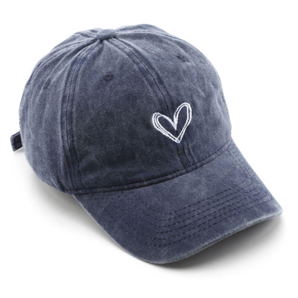 New Embroidery Peach Heart Spring/Summer Hat Adjustable Casual Baseball Caps Wash Denim Streetwear Hats for Women Men Couple