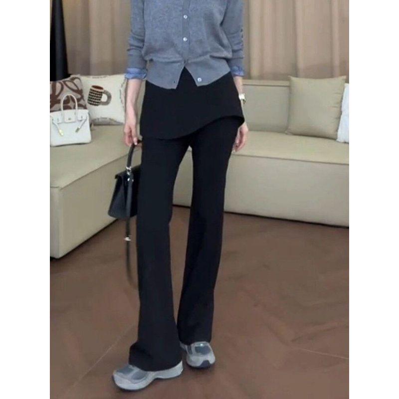 

Pants, New Spring Style, High-Waisted, Slimming, Narrow Version, Faux Two-Piece Casual Pants, Black Slim-Fit Flared Pants for Pear-Shaped Body Black [Slimming] 40-47.5kg