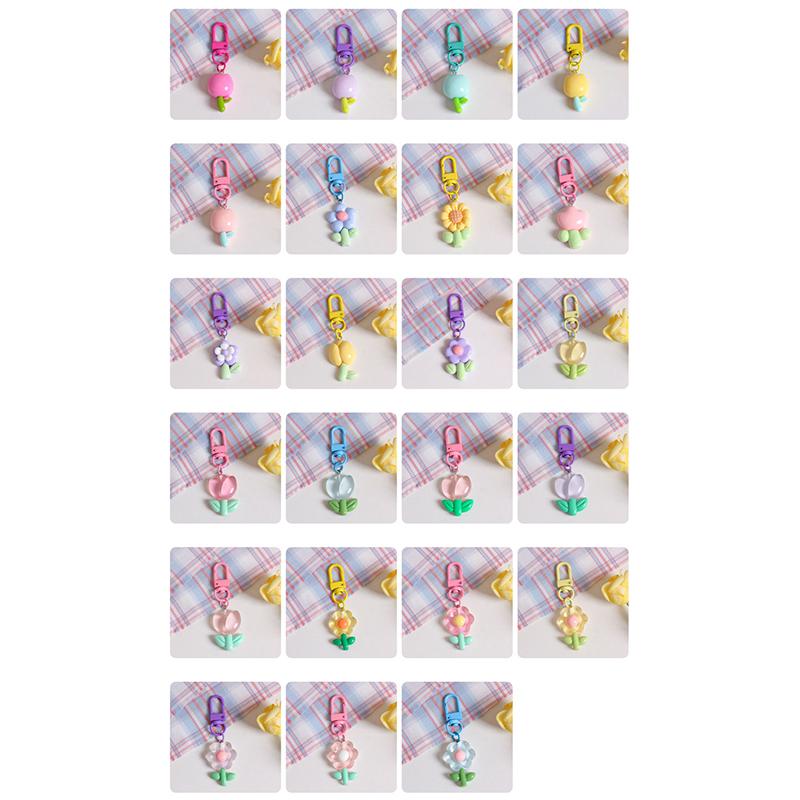 Resin Tulip Keychain Pendant Flower Girl Heart Cute Bag Ornament Headphone Key Case Decoration