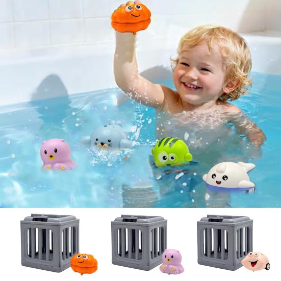 Kids Pool Diving Toys Fun Pond Game Weighted Bottom Dive Cage with Floating Sea Animals Pool Bath Toy Set for Swimming Outdoor Water Play Summer Gifts