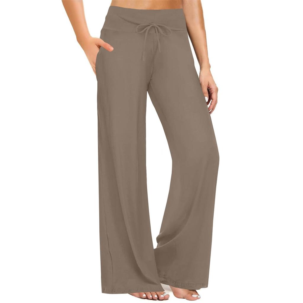 Women's High-waisted Solid-color Drawstring Wide-leg Casual Pants