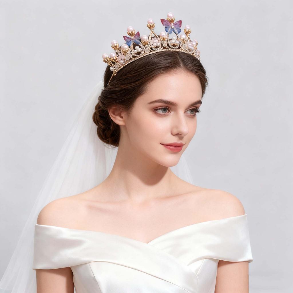 Luxurious and Grand Butterfly Crown Headwear Princess Coming of Age Birthday Crown Wedding Dress Style Updo and Accessory