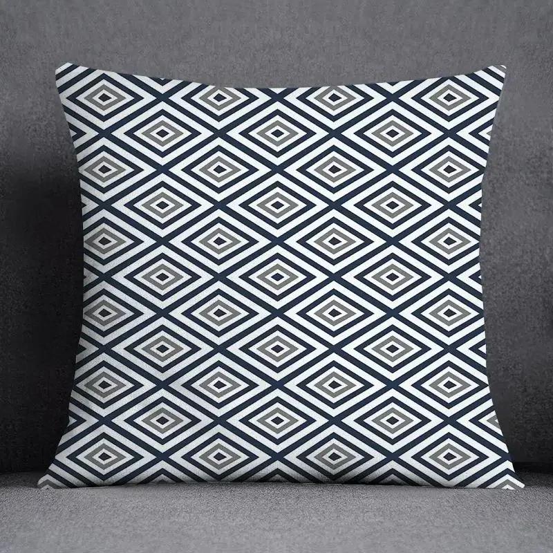 Blue-Gray Geometric Patterns Double-Sided Printed Pillow Cover Short Plush Suitable Living Rooms Bedrooms Throw Cushion Cover