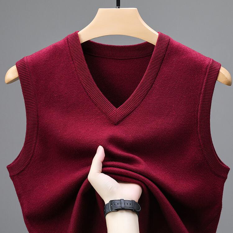 Men's V-Neck Wool Knit Vest - Autumn/Winter Solid Color, Middle-Aged & Elderly Style