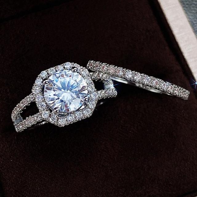 

2 шт./комплект эстетические обручальные кольца женские блестящие кристаллы CZ шикарные свадебные аксессуары нежные женские ювелирные изделия подарок 8