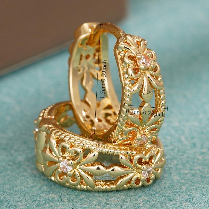 1 Pair, Stylish, Inlaid with Synthetic Zircon, Hollow Flower Earrings
