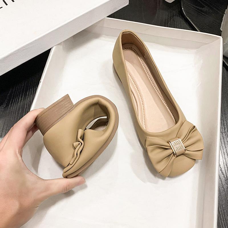 

Женские одинарные туфли весна новые мягкая подошва мелкий вырез бант педаль 40 хаки