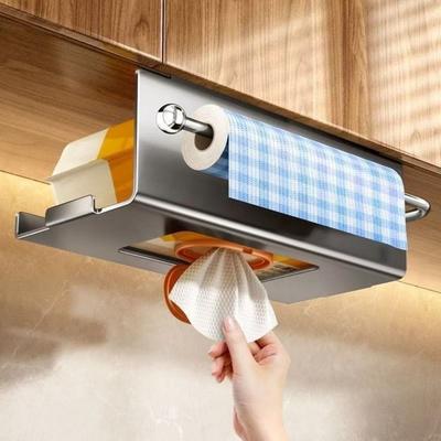 Carbon Steel Under Cabinet Paper Towel Holder Pure Color Wall Mounted Hanging Paper Towel Rack Rustproof Waterproof