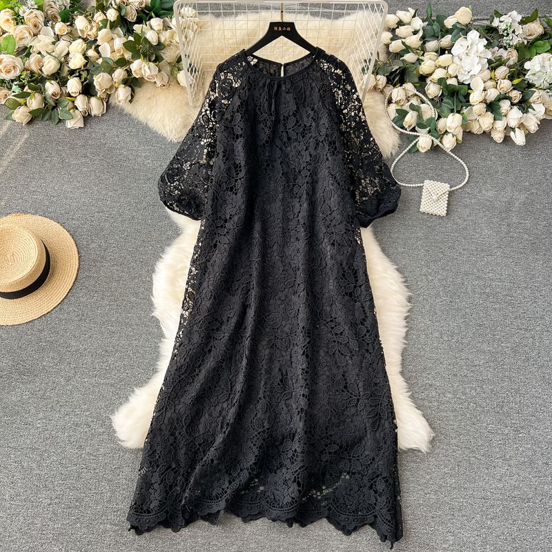Dress Retro Exquisite Hollow-out Crochet Loose Lace