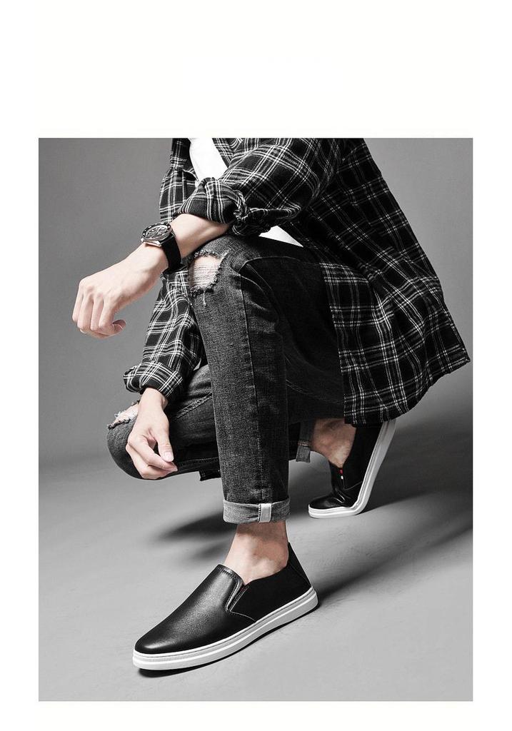Men's Casual Cowhide Leather White Loafers - Stylish & Versatile for Spring and Autumn