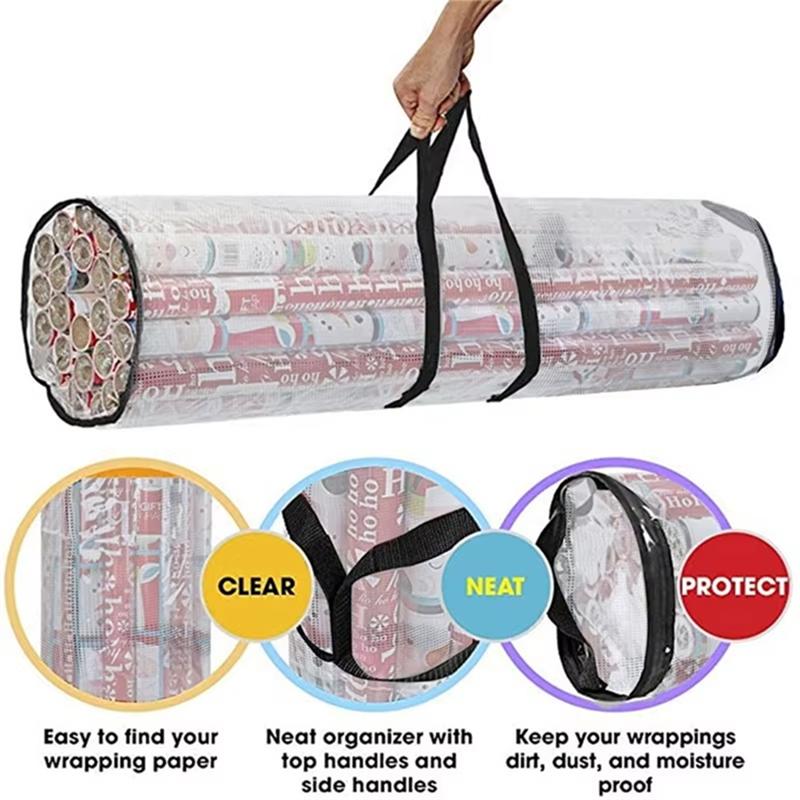 M-Modern-Christmas Wrapping Paper Storage Bag Underbed Xmas Gift Wrap Organiser Easy Carry Handles Clear Waterproof Bag