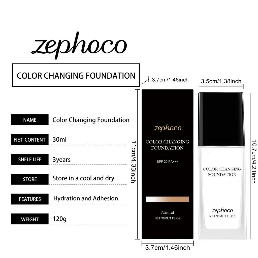 Zephoco Natural Color Changing Foundation Lightweight Sheer To Medium Coverage Hydrating Face Makeup For Daily Use 30ML