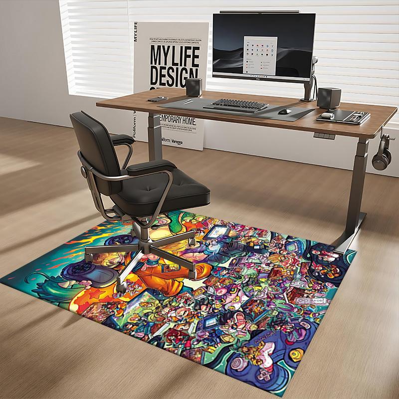 1pc Dragon Ball Z Super Saiyan Goku & Vegeta Anime Chair Mat, Office Decor Carpet for Desk, Anti-Slip Floor Protector, Home Living Room Bedroom Game R