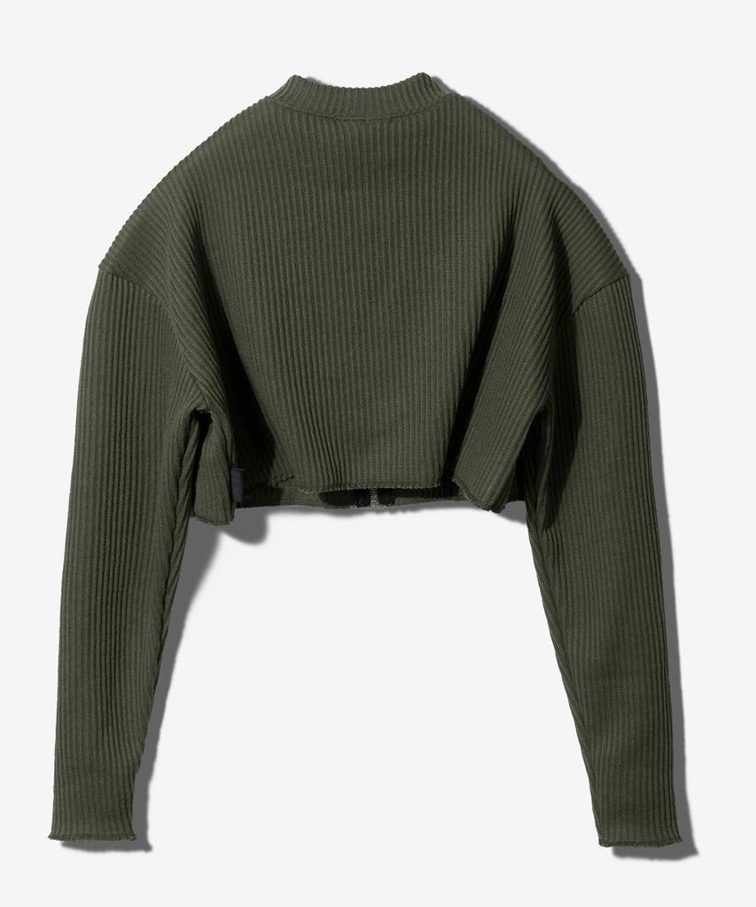 Paensyo Crop Knit Zip Up - Khaki