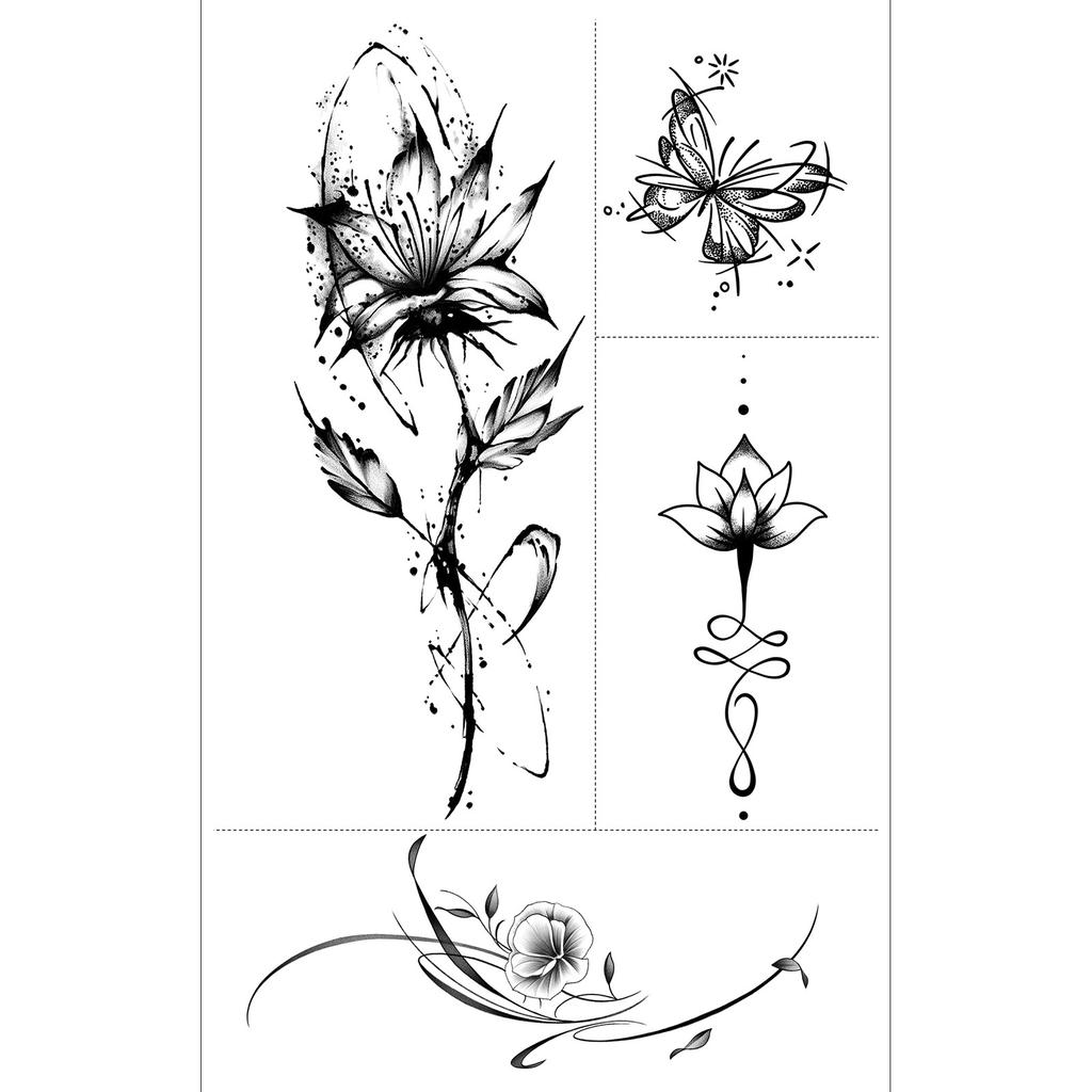 Butterfly Ghost Bow Flower Kitten English Short Sentences Multi-Picture Finger Tattoo Sticker